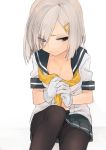  1girl blue_eyes gloves hair_ornament hair_over_one_eye hairclip hamakaze_(kantai_collection) hita_(hitapita) kantai_collection open_clothes open_shirt short_hair silver_hair tears uniform 