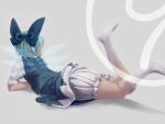  (9) 1girl bloomers blue_hair bow chabi_(amedama) cirno dress hair_bow ice ice_wings lying short_hair smile solo touhou underwear wings 