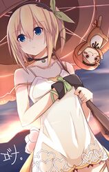  1girl blonde_hair blue_eyes edna_(tales) highres noe_(mabue) short_hair side_ponytail single_glove solo standing tales_of_(series) tales_of_zestiria umbrella 