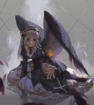  1girl black_ribbon black_wings blush collarbone cross dress feathered_wings feathers flower gothic_lolita hairband highres lolita_fashion long_hair long_sleeves pink_rose puffy_long_sleeves puffy_sleeves red_eyes ribbon rose rozen_maiden sawana solo suigintou white_hair wings 