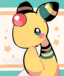 ampharos animal_focus blush commentary_request forehead_jewel gem hand_up horns no_humans pokemon pokemon_(creature) pokemon_focus red_gem solo tansho 