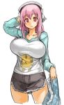  1girl blush breasts headphones large_breasts long_hair looking_at_viewer nitroplus pink_eyes pink_hair sachito solo super_sonico 