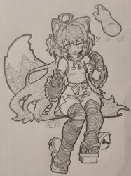  animal_collar animal_ears ankle_bell cat_ears cat_girl cat_tail collar fluffy_tail graphite_(medium) hatching_(texture) highres indie_virtual_youtuber linear_hatching lineart mechanical_pencil mocha-tan_(character) mole mole_under_each_eye mole_under_eye multiple_moles paper_background pencil photo_(medium) self-upload sergent_magnom sketch tail traditional_media 