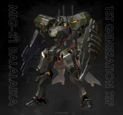 1other absurdres arm_shield artist_name assault_visor black_background camouflage commentary english_commentary english_text full_body grenade_launcher gun highres holding holding_gun holding_weapon kreuzer_00 large_variant_set lineart_zoom_layer machine_gun mecha mecha_focus mig-21_balalaika_(muv-luv) muv-luv muv-luv_alternative muvluv no_humans radio_antenna reactive_armor robot schwarzesmarken science_fiction shield spiked_shield standing tactical_surface_fighter underbarrel_grenade_launcher variant_set watermark weapon yellow_assault_visor
