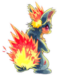  animal_focus commentary_request fire from_behind full_body lowres no_humans painttool_sai_(medium) pink_eyes pokemon pokemon_(creature) pokemon_focus quilava rearing simple_background solo standing suppainu white_background 
