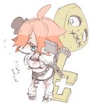  1girl a.b.a ahoge bandages blood blue_eyes bow chain chibi colored_eyelashes flying_sweatdrops guilty_gear guilty_gear_xx key lowres paracelsus pri_sm redhead short_hair simple_background solo translation_request white_background 