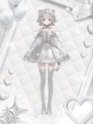  1girl :3 animal_ear_fluff animal_ears bell blunt_bangs blush boots bow breasts cat_ears cat_girl cat_tail cat_zipper chino_(valis) chocoan detached_collar detached_sleeves dress frilled_boots frilled_dress frilled_footwear frilled_sleeves frills hair_ornament highres kamitsubaki_studio lace-up_boots long_sleeves looking_at_viewer maid_headdress o-ring official_alternate_costume official_art short_hair sinsekai_record sleeveless sleeveless_dress sleeves_past_wrists small_breasts tail tail_bell tail_ornament thigh_boots thigh_strap valis_(sinsekai) wavy_hair white_boots white_bow white_eyes white_hair wide_sleeves zipper zipper_pull_tab 