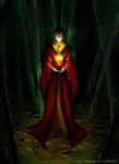  1boy avatar:_the_last_airbender bamboo bamboo_forest black_hair brown_hair chinese_clothes fire flower forest hanfu highres lotus nature scar short_hair solo yoku_(liuyc) zuko 