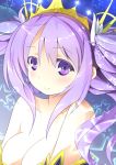  1girl bare_shoulders breasts character_request cleavage lavender_hair long_hair looking_at_viewer smile solo tiara twintails unmei_no_clan_battle violet_eyes 