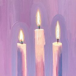  analogous_colors candle candlelight commentary english_commentary fire highres leah_gardner no_humans object_focus oil_painting_(medium) original outline painting_(medium) pastel_colors purple_background purple_outline purple_theme traditional_media 