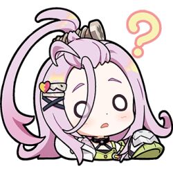  0_0 1girl ? aino_(genshin_impact) chibi chibi_only forehead genshin_impact hair_ornament hair_over_one_eye hair_pulled_back long_hair lowres official_art open_mouth pink_hair sleeves_past_fingers sleeves_past_wrists solo transparent_background 
