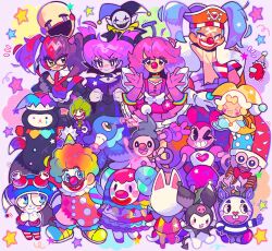  6+boys 6+girls ace_attorney afro among_us blanca_(animal_crossing) blue_hair blush buggy_the_clown cat_girl character_request clown clown_nose colored_skin copyright_request crewmate_(among_us) crossover dc_comics deer_boy deltarune dress feather_sleeves five_nights_at_freddy's five_nights_at_freddy's_2 geiru_toneido gem_(steven_universe) green_hair grey_skin hair_horns happy_tree_friends hat highres jack0ran jester jevil jinx_(dc) joker_(dc) kirby_(series) kuromi lego mario mario_(clown) marx_(kirby) mime mime_(happy_tree_friends) mime_jr. multicolored_hair multiple_boys multiple_crossover multiple_girls one_piece phoenix_wright:_ace_attorney_-_spirit_of_justice pietro_(animal_crossing) pink_dress pink_hair pokemon pokemon_(creature) popplio rainbow_choker rainbow_hair red_(among_us) red_lips red_nose sanrio scarf sea_lion sharp_teeth sheep_boy spinel_(original_form)_(steven_universe) star_(symbol) steven_universe super_mario_bros. teen_titans teeth the_lego_batman_movie the_lego_group the_lego_movie the_puppet_(fnaf) trait_connection twintails two-tone_hat utdr_(toby_fox) wing-shaped_bow yellow_scarf 