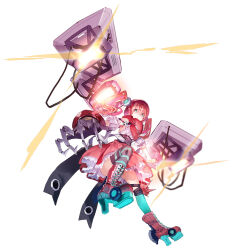  1girl 404_game_re:set anode_(404_game_re:set) armor asymmetrical_legwear black_corset black_thighhighs blue_socks boots clawed_gauntlets corset detached_sleeves fighting_vipers full_body gauntlets glowing green_eyes high_heel_boots high_heels long_hair looking_at_viewer official_art parted_lips personification petticoat pink_armor pink_boots pink_hair pink_skirt platform_boots puffy_short_sleeves puffy_sleeves shirt short_sleeves simple_background single_gauntlet skirt sleeveless sleeveless_shirt socks solo striped_clothes striped_thighhighs thigh-highs third-party_source twintails uneven_legwear v-shaped_eyebrows white_background white_shirt white_sleeves yuugen 