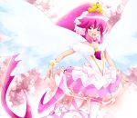  1girl aino_megumi angel_wings ballerina choker cure_lovely happinesscharge_precure! long_hair magical_girl namizou pantyhose payot pink_eyes pink_hair pink_skirt ponytail precure skirt smile solo super_happiness_lovely white_legwear white_wings wings wrist_cuffs 