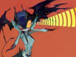  amiami bat_wings blue_hair blue_skin demon_girl demon_tail demon_wings echo_(sound) head_wings monster_girl one_eye_closed original red_eyes tail wings yellow_sclera 