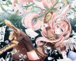  artist_request blue_eyes boots bubble feathers flower happy headphones highres long_hair megurine_luka microphone nachi_(pixiv11217084) nail_polish pink_hair pixiv_id_11217084 skirt submerged tagme tattoo thigh-highs underwater vocaloid wings 