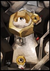  cable highres looking_down melmetal meltan metal_skin ni_celery_pk no_humans nut_(hardware) one-eyed pokemon pokemon_(creature) pokemon_focus screw 