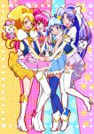  4girls absurdres aino_megumi blonde_hair blue_eyes blue_hair bow choker crown cure_fortune cure_honey cure_lovely cure_princess earrings hair_ornament hair_ribbon happinesscharge_precure! heart heart_hair_ornament highres hikawa_iona jewelry long_hair magical_girl multiple_girls oomori_yuuko open_mouth precure ribbon 