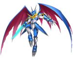  abs armor belt blue_armor bracelet digimon digimon_story:_cyber_sleuth dragon_wings energy_sword gauntlets horns jewelry monster no_humans red_eyes shoulder_pads simple_background solo sword torn_wings ulforcevdramon very_long_fingernails weapon wings yasuda_suzuhito 