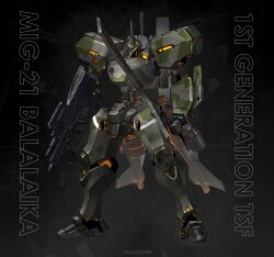 absurdres artist_name assault_visor asymmetrical_dual_wielding black_background camouflage commentary dual_wielding english_commentary english_text full_body grenade_launcher gun highres holding holding_gun holding_sword holding_weapon kreuzer_00 large_variant_set lineart_zoom_layer machine_gun mecha mecha_focus mig-21_balalaika_(muv-luv) muv-luv muv-luv_alternative no_humans radio_antenna robot schwarzesmarken science_fiction standing sword tactical_surface_fighter underbarrel_grenade_launcher variant_set watermark weapon yellow_assault_visor 