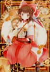  1girl adapted_costume bare_shoulders bow brown_eyes brown_hair detached_sleeves funnyfunny gears hair_bow hair_tubes hakurei_reimu japanese_clothes miko solo steampunk touhou traditional_media 