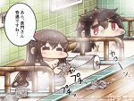  2girls akagi_(kantai_collection) bath bathing black_hair breasts brown_hair bruise bubble_wrap injury kantai_collection long_hair messy_hair multiple_girls nagato_(kantai_collection) nude smile tanaka_kusao translation_request 