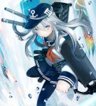  1girl anchor blue_eyes hat hibiki_(kantai_collection) highres kantai_collection kimijima0301 long_hair silver_hair turret uniform 