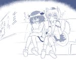  2girls animal_ears blush dog_ears dog_tail hat inubashiri_momiji kasodani_kyouko kazawa_(tonzura-d) monochrome multiple_girls scared short_hair tail tears tokin_hat touhou translation_request trembling wolf_ears wolf_tail 