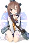  1girl binoculars brown_eyes brown_hair hair_ornament heart kantai_collection one_eye_closed shironboako short_hair smile yukikaze_(kantai_collection) 