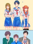  3boys 3girls ? camera facepalm gekkan_shoujo_nozaki-kun hori_masayuki kashima_yuu multiple_boys multiple_girls nozaki_umetarou reaction sailor_dress sakura_chiyo seo_yuzuki simple_background wakamatsu_hirotaka warable 