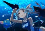  1girl blue_hair female fish gochou_(atemonai_heya) hair_ribbon i-19_(kantai_collection) kantai_collection kine_(kirby) kirby kirby_(series) ribbon school_swimsuit swimsuit twintails underwater 