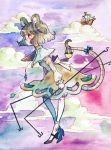  1girl animal_ears capelet clouds dowsing_rod grey_hair jewelry mouse mouse_ears mouse_tail nazrin palanquin_ship pendant red_eyes shimi_(yaminabe_dinner) ship short_hair sky solo tail touhou traditional_media ufo watercolor_(medium) 