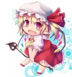  1girl ascot blonde_hair flandre_scarlet hat killing laevatein open_mouth red_eyes ribbon short_hair side_ponytail smile solo touhou wings 