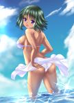  1girl ass bikini blue_eyes dark_skin gorua_(youce01) green_hair idolmaster idolmaster_cinderella_girls natalia_(idolmaster) sarong short_hair swimsuit 