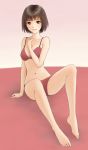  1girl barefoot bikini black_hair brown_eyes highres original short_hair sitting smile swimsuit tama_(tama&#039;s_website) 
