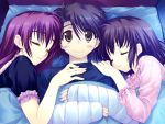  800x600 amazuyu_tatsuki bed brown_hair cast game_cg kouno_takaaki kousaka_tamaki lingerie mitsumi_misato nightgown redhead sleeping to_heart_2 to_heart_2_ad wallpaper wide_awake yuzuhara_konomi 