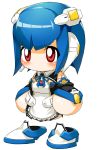  android blue_hair chibi hair_accessory red_eyes ribbon simple_background solo 