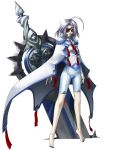  android barefoot blazblue bodysuit bridal_gauntlets cape eyepatch feet flat_chest frown huge_weapon legs mori_toshimichi nail_polish nu-13 official_art ofuda pale_skin red_eyes short_hair silver_hair simple_background solo standing statue sword tiptoes toenail_polish v-13 weapon 