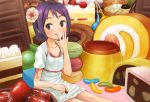  blush cake candy chocolate eating flat_chest flower loli purple_hair shiny sitting skirt strawberry sweets 