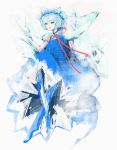  blue_hair bow cirno hair_bow highres pointing solo touhou uhi wings 
