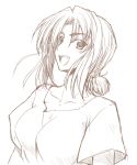  breasts brown fate/stay_night fate_(series) fue fue_(rhomphair) mitsuzuri_ayako monochrome open_mouth short_hair sketch smile 