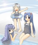  3girls blue_hair clannad fujibayashi_kyou ichinose_kotomi innertube long_hair neko_tofu sakagami_tomoyo school_swimsuit swimsuit water young 