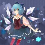  blue_eyes blue_hair bow cirno no_nose smile solo thigh-highs thighhighs touhou wings 