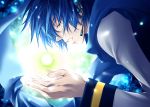  blue_eyes blue_hair closed_eyes headset kaito male open_mouth scarf short_hair solo suito_moco vocaloid 