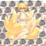  bad_id blonde_hair fox_ears fox_tail hat lies lowres mouth_hold multiple_tails nude short_hair solo tail touhou yakumo_ran 