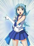  bishoujo_senshi_sailor_moon blue_eyes blue_hair bow choker cirno cosplay elbow_gloves gloves hair_bow hands magical_girl parody power_connection sailor_mercury sailor_mercury_(cosplay) short_hair solo t-asama tiara touhou tsuki_ni_kawatte_oshioki_yo wings 