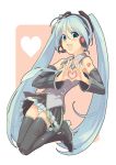  aqua_hair detached_sleeves hatsune_miku headphones heart heart_hands long_hair necktie panties skirt striped striped_panties takei_ooki thigh-highs thighhighs twintails underwear vocaloid 