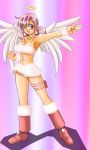  boots choker cosplay duel_masters halo navel pink_hair skirt tasogare_mimi violet_eyes wings wink 