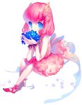  absurdres blue_eyes bow dress highres pink_hair sayuri_(artist) sayuri_(pixiv355386) short_hair single_shoe sitting 