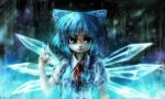  bad_id blue_hair cirno ice lm7_(op-center) op-center pointing snow solo touhou wings 